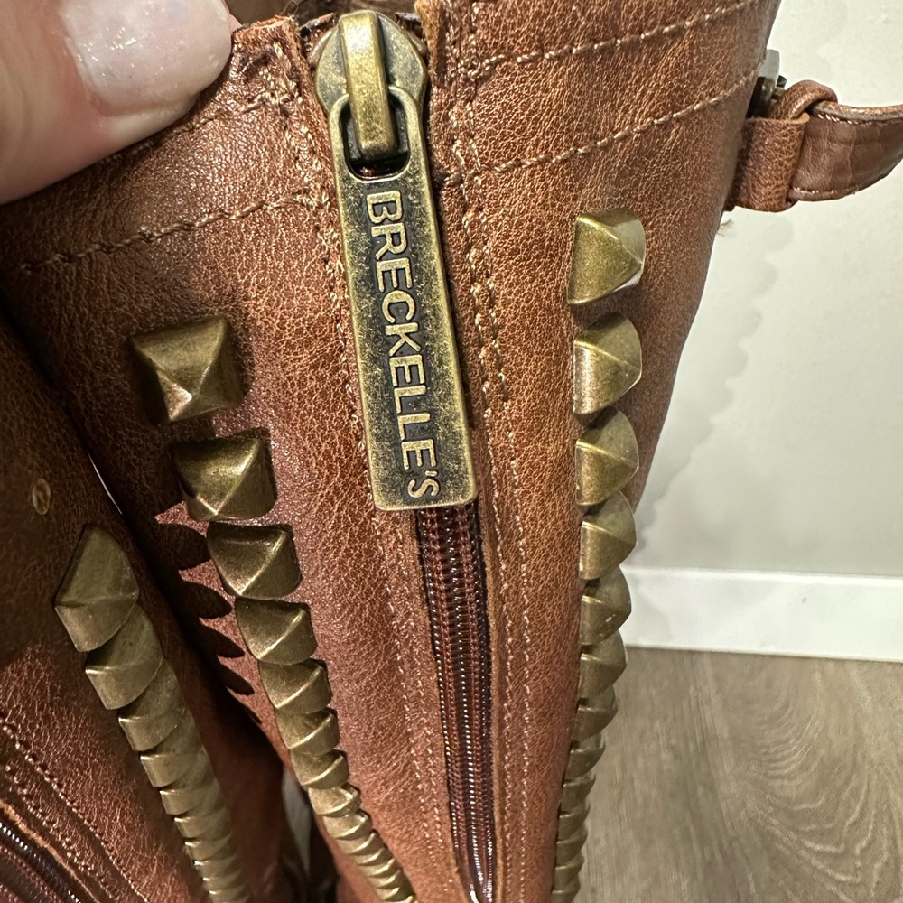 Breckelle Trooper Brown Studded Buckle Riding Knee High Boot - Picture 8 of 13